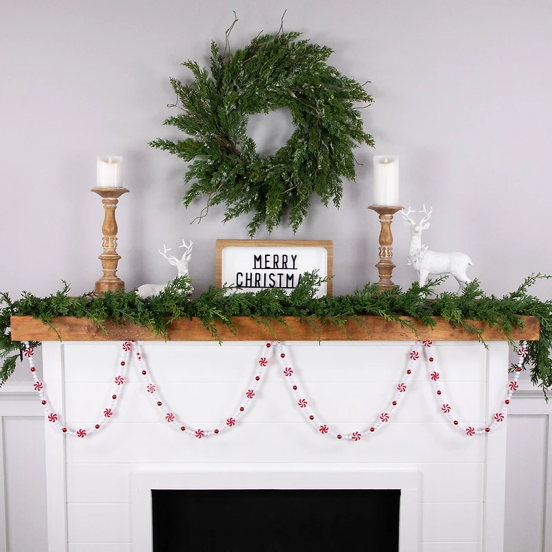 9ft. Shatterproof Red & White Peppermint Beaded Garland