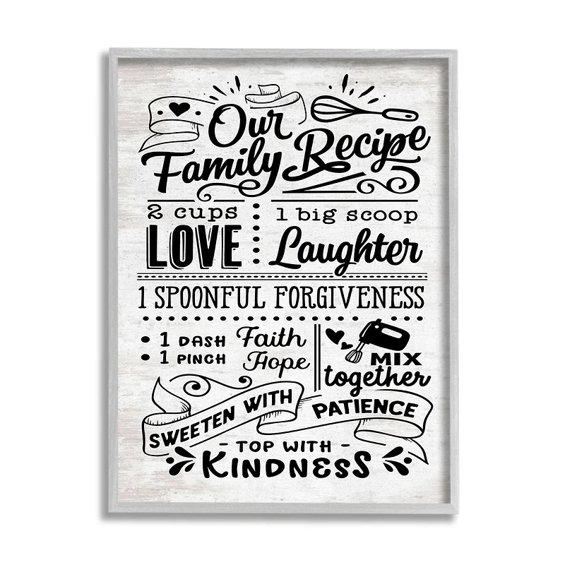 Stupell Industries Our Family Recipe Motivational Kitchen Phrases Life Ingredients Framed Wall Art