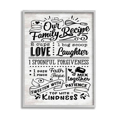 Stupell Industries Our Family Recipe Motivational Kitchen Phrases Life Ingredients Framed Wall Art
