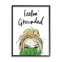 Stupell Industries Feelin' Grounded Phrase Woman With Plant in Frame Wall Art