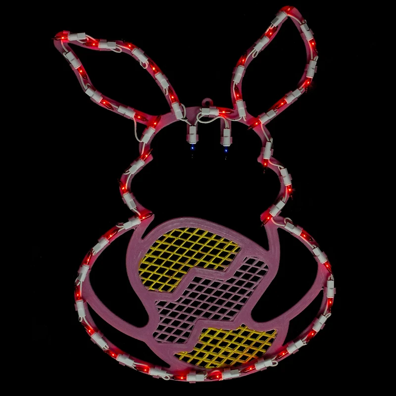 16.5" Lighted Pink Bunny with Easter Egg Window Silhouette Decoration