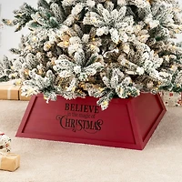 Glitzhome® 32" Red Trapezoid Believe in the Magic Christmas Tree Collar