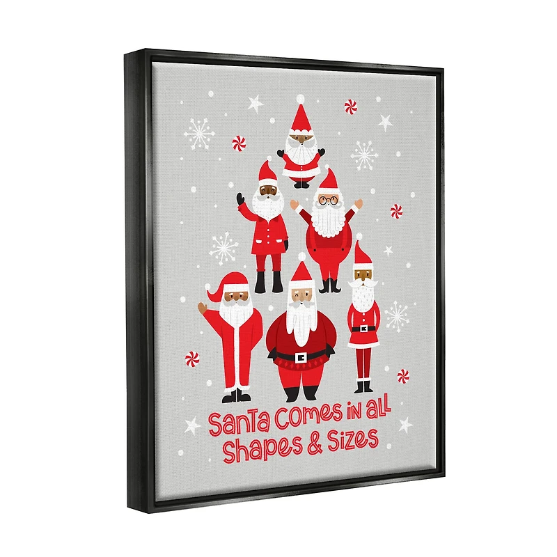 Stupell Industries Santa All Shapes & Sizes Christmas Phrase Framed Floater Canvas Wall Art