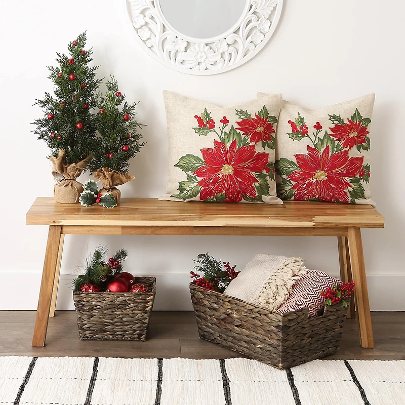 DII® Poinsettia Holly Embroidered Pillow Cover Set