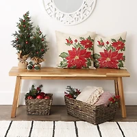DII® Poinsettia Holly Embroidered Pillow Cover Set