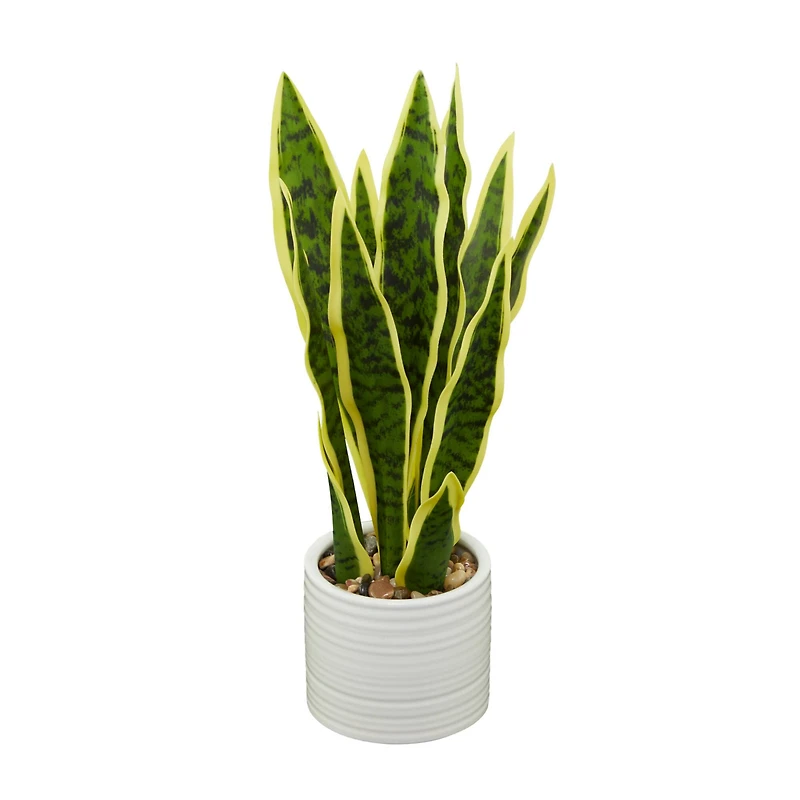 The Novogratz 17" Green Snake Faux Foliage Artificial Plant with White Porcelain Pot