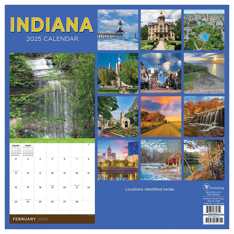 TF Publishing 2025 Indiana Wall Calendar