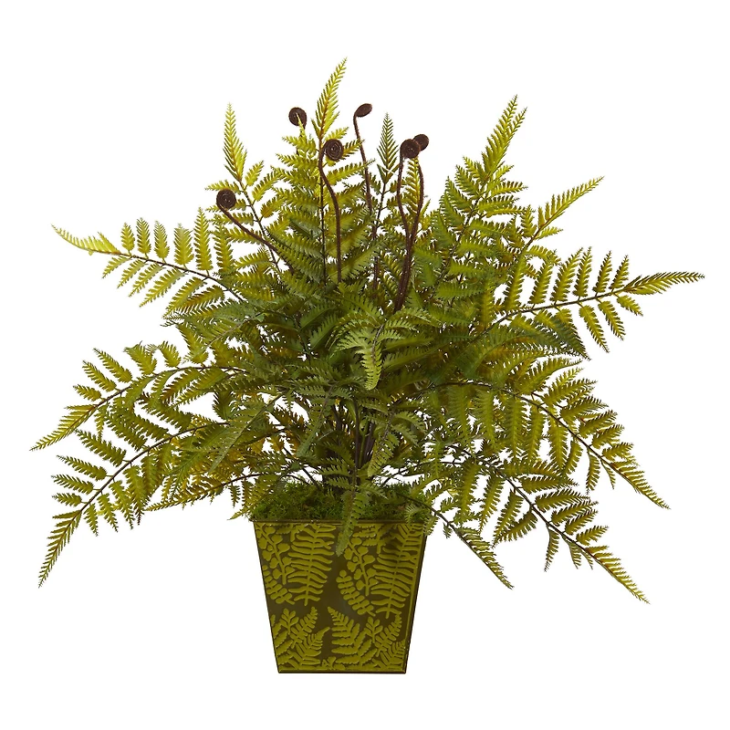 19" Fern in Green Planter