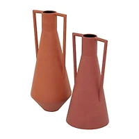 The Novogratz Orange Metal Vase with Handles Set of 2 12", 14"
