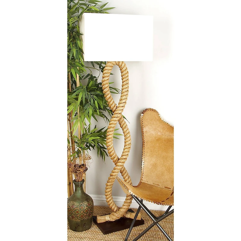Brown Jute Rope and Iron Rustic Floor Lamp, 63" x 20" x 9"