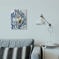 Stupell Industries Tower Shell Coral Blue Beach Design Canvas Wall Art