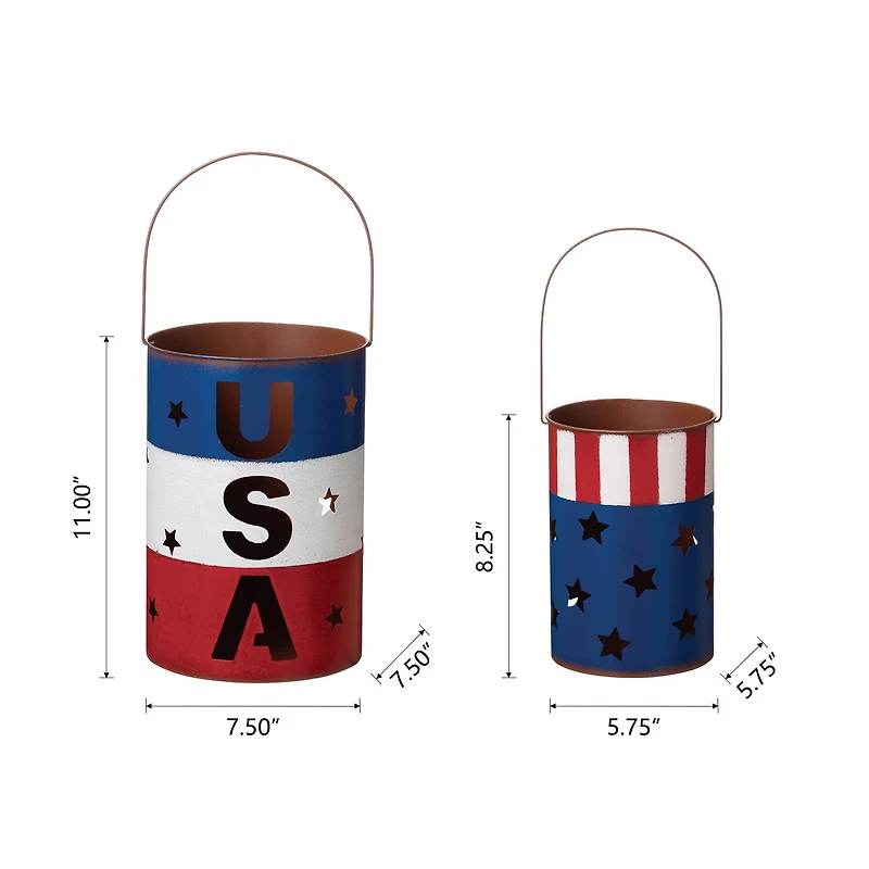 Glitzhome® Metal Patriotic American Bucket Set