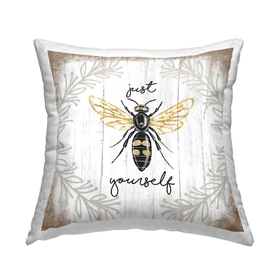 Stupell Industries Just Be Yourself Sentiment Country Charm Bee Throw Pillow 18" x 18"