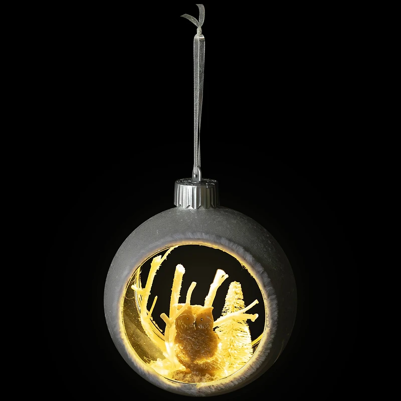 Silver And White Matte Cutout Owl Ball Ornament