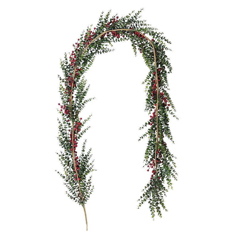 Glitzhome® 9ft Christmas Greenery Eucalyptus Garland with Red Berries