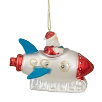 4.5" Santa In A Silver Rocket Ship Glass Christmas Ornament