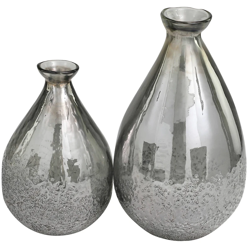 Gray Glass Textured Teardrop Vase Set
