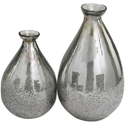 Gray Glass Textured Teardrop Vase Set