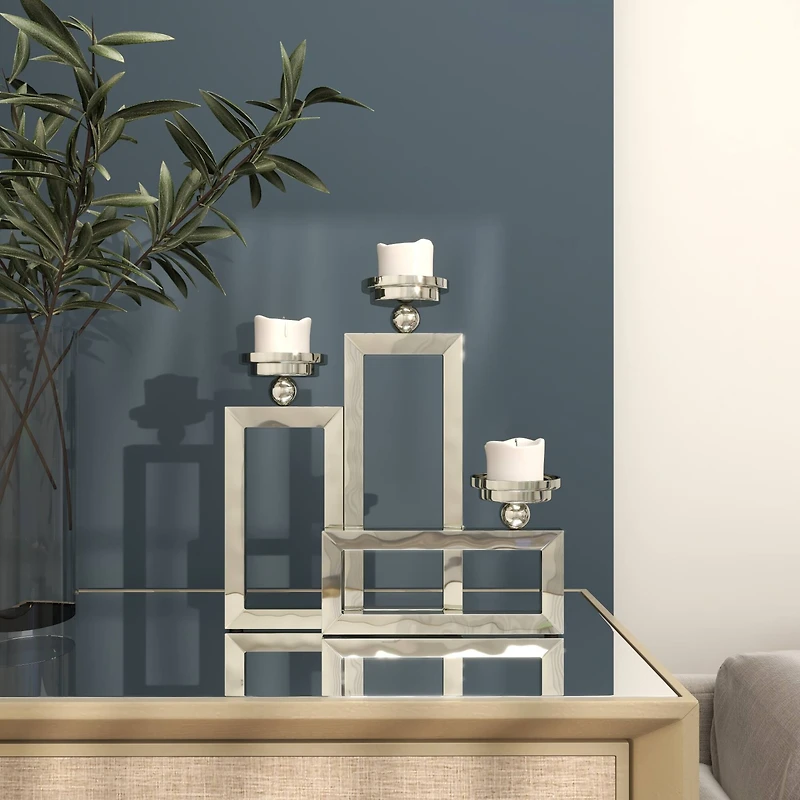 16" Silver Stainless Steel Rectangular Candelabra