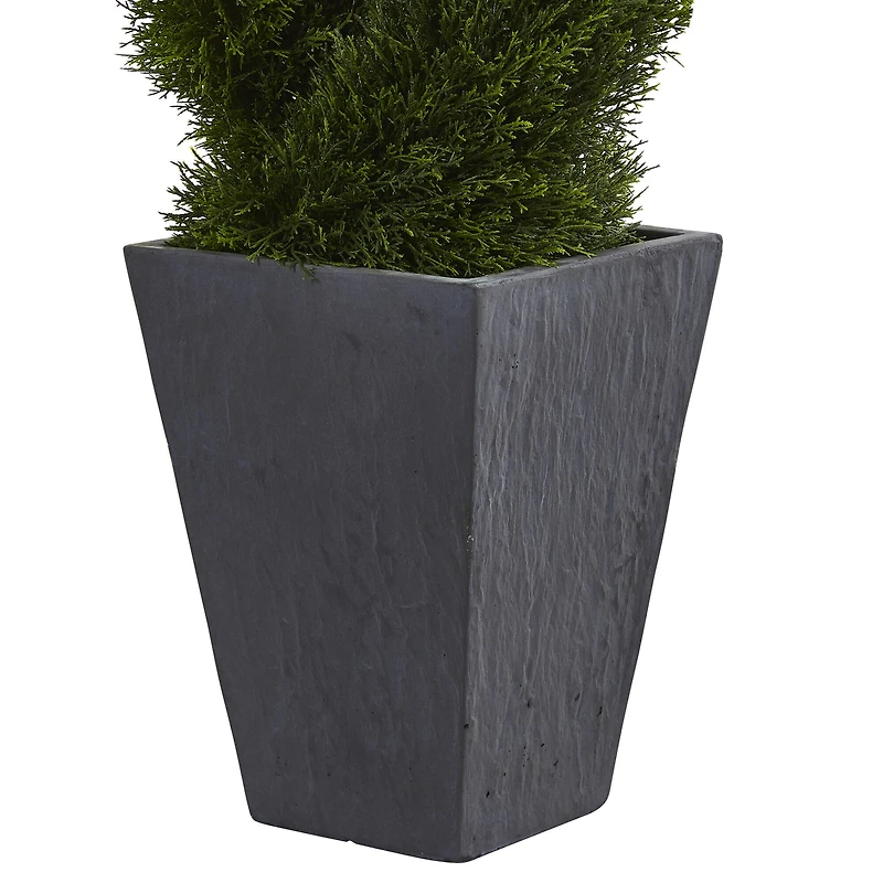 4ft. UV Resistant Cypress Double Spiral Topiary Artificial Tree in Slate Planter