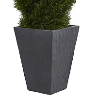 4ft. UV Resistant Cypress Double Spiral Topiary Artificial Tree in Slate Planter