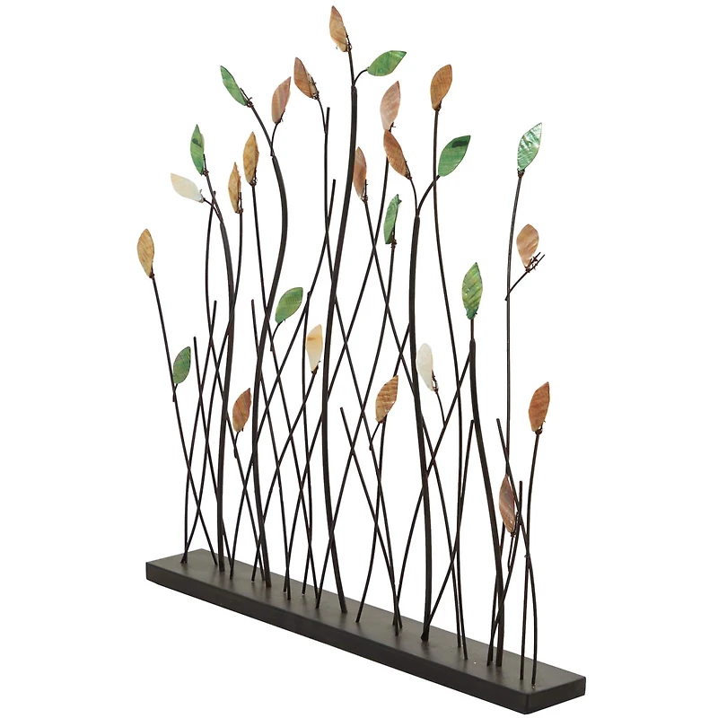 26.5" Black Metal Leaf with Black Base Sculpture