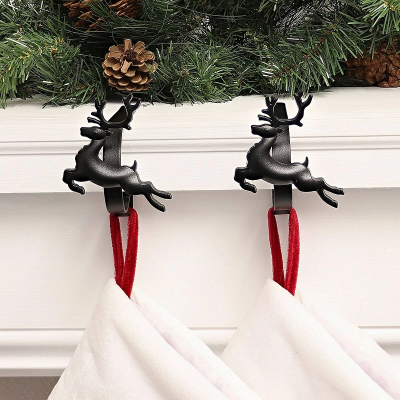 Original MantleClip® Matte Black Reindeer Icons Stocking Holders, 2ct.