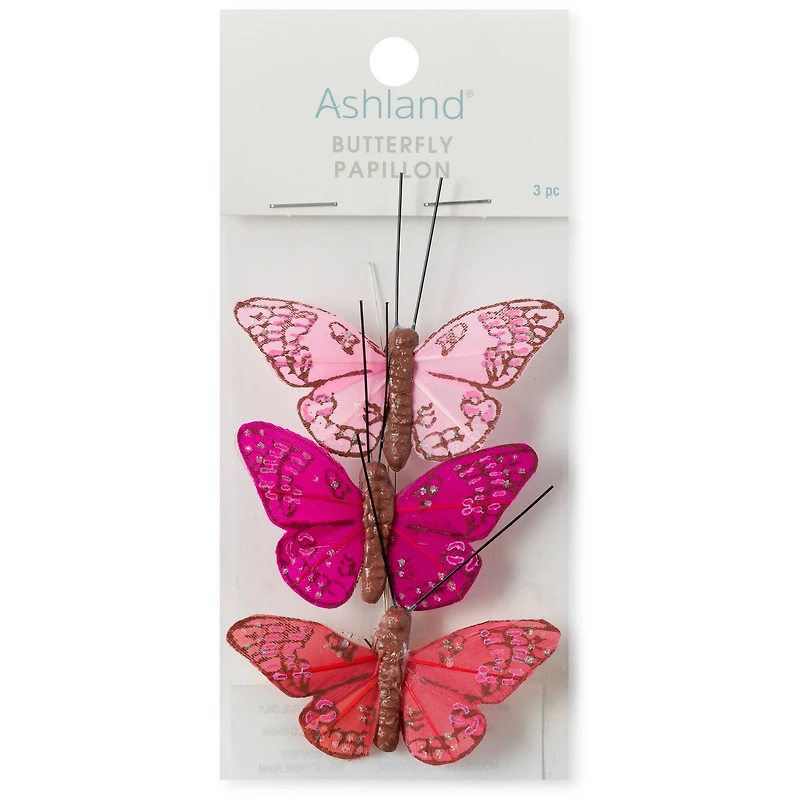 18 Packs: 3 ct. (54 total) Mini Pink Feather Butterflies by Ashland®