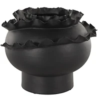 11.5" Black Wide Abstract Floral Ceramic Vase with Layered Petals