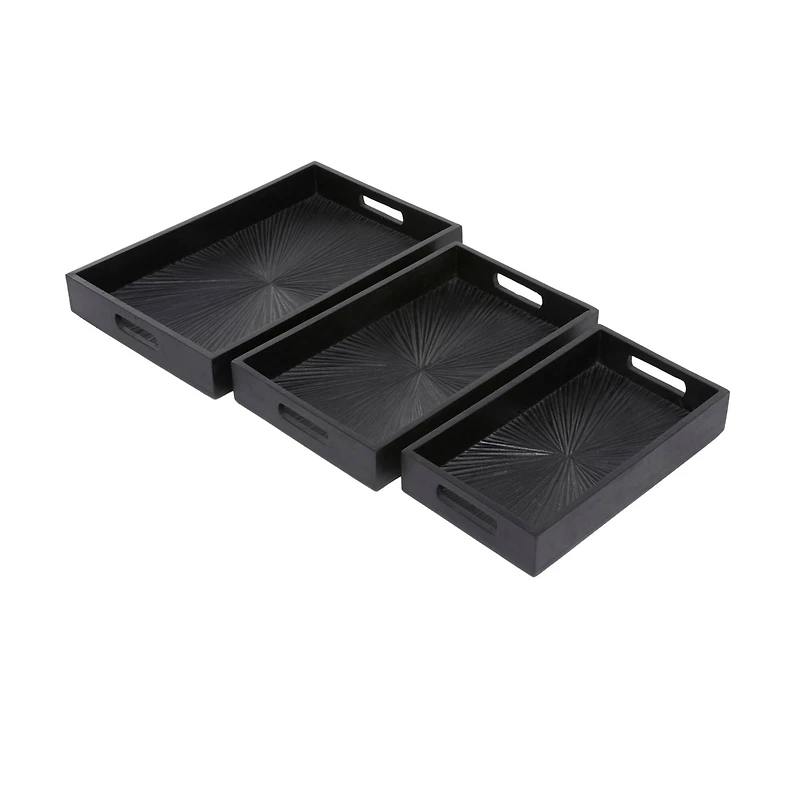 Set of 3" Black Wood Contemporary Trays, 3" x 16" x 10"