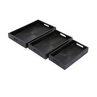 Set of 3" Black Wood Contemporary Trays, 3" x 16" x 10"