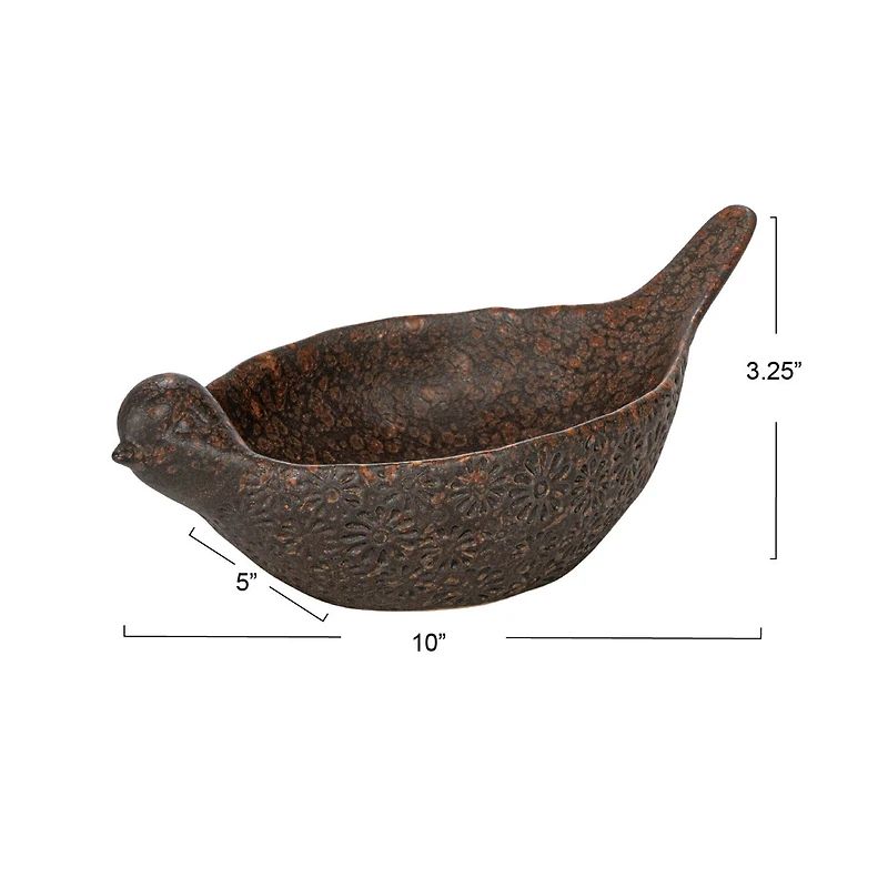 Hello Honey® 10" Brown Debossed Stoneware Bird Bowl with Reactive Glaze, 2ct.