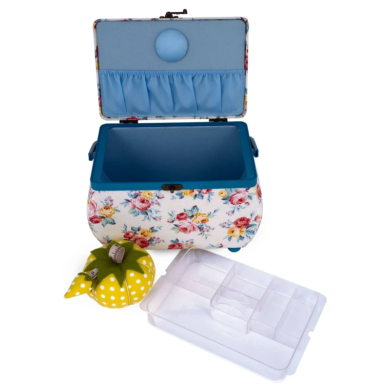 Dritz® Bright Floral Medium Curved Sewing Basket With Tomato Pincushion