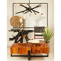 Black Metal 12 Light Chandelier with Suspension Rod 8" x 8" x 62"