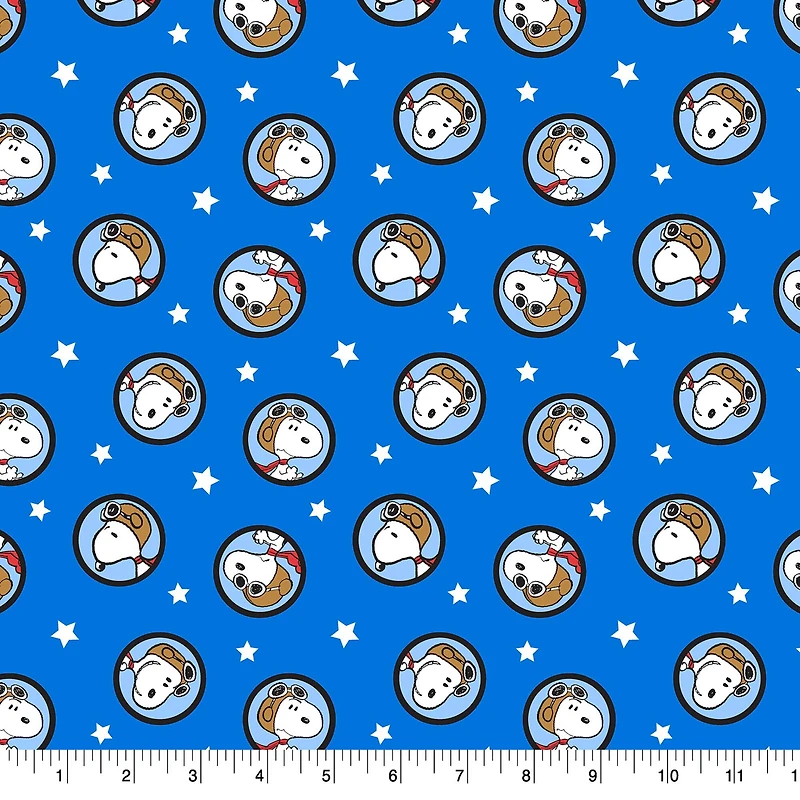 Peanuts Blue Snoopy Red Baron Badges Cotton Fabric