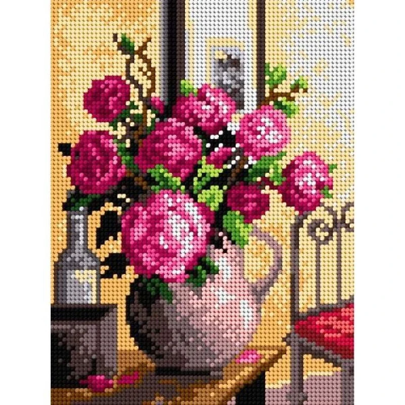 Orchidea Needlepoint Canvas For Halfstitch Without Yarn Bouquet Of Roses - Printed Tapestry Canvas
