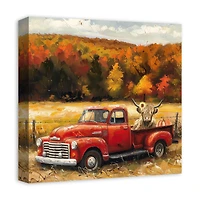 Fall Red Truck Highland 16" x 16" Canvas Wall Art