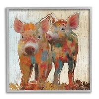Stupell Industries Rustic Farm Pigs Abstract Contemporary Patchwork Pattern Framed Wall Art