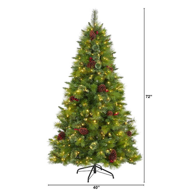 6ft. Pre-Lit Montana Mixed Pine, Pinecones & Berries Artificial Christmas Tree with Clear LED Lights