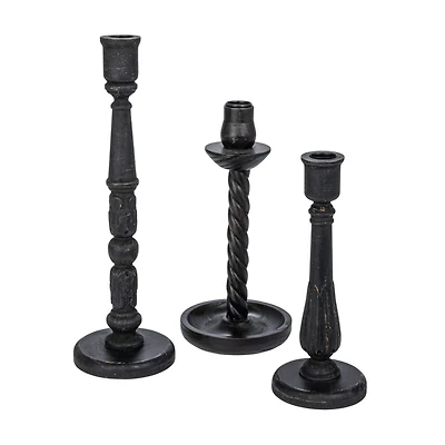 Hello Honey® Round Black Wood Taper Candle Holder Set