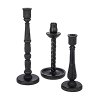 Hello Honey® Round Black Wood Taper Candle Holder Set