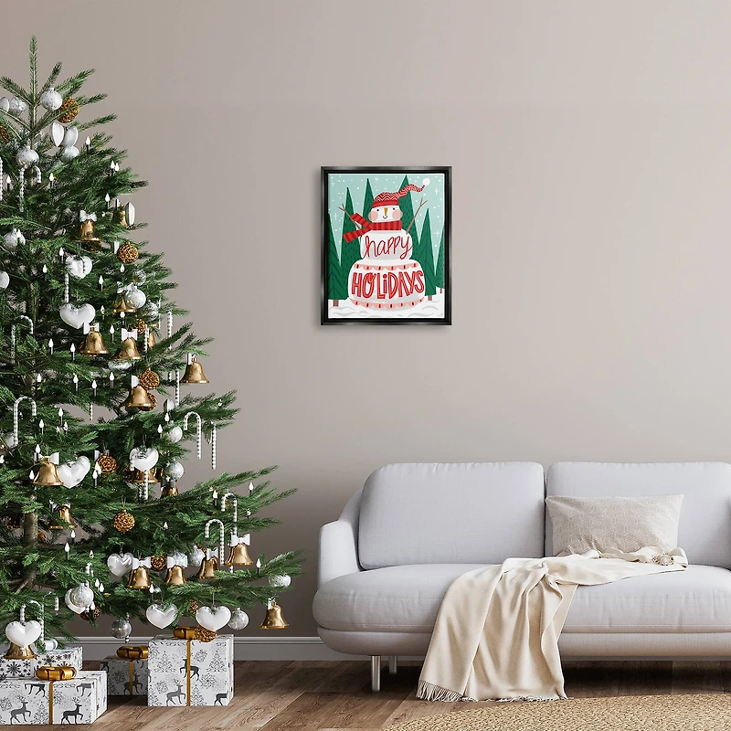Stupell Industries Happy Holidays Happy Snowman Framed Floater Canvas Wall Art
