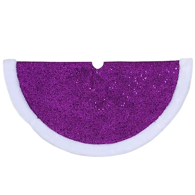 20" Purple Glittered Mini Christmas Tree Skirt with Faux Fur Trim