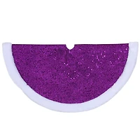 20" Purple Glittered Mini Christmas Tree Skirt with Faux Fur Trim