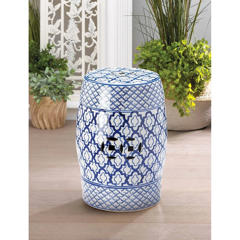 16.25" Blue & White Ceramic Decorative Stool