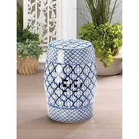 16.25" Blue & White Ceramic Decorative Stool
