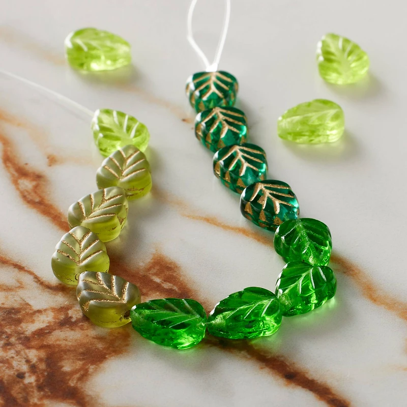 Green Czech Glass Leaf Beads, 10.5mm by Bead Landing™