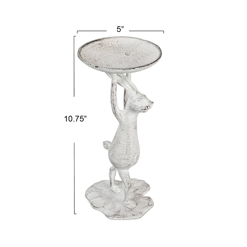 Hello Honey® 11" Whitewash Finish Cast Iron Rabbit Pillar Candle Holder