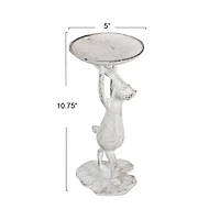 Hello Honey® 11" Whitewash Finish Cast Iron Rabbit Pillar Candle Holder