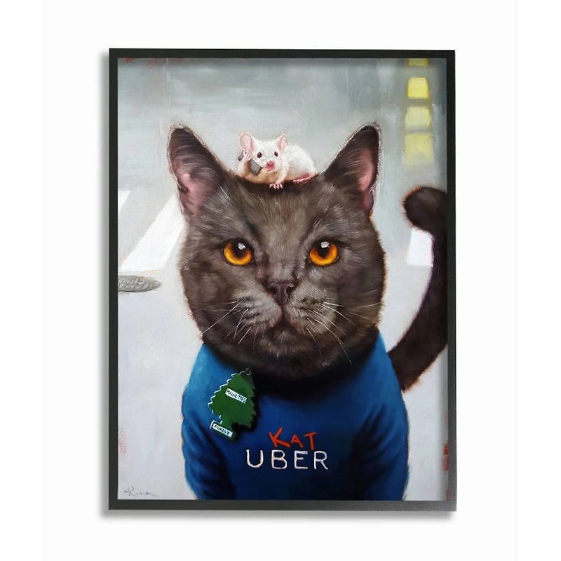 Stupell Industries Cat Taxi Ride Share Framed Giclee Textured Wall Art